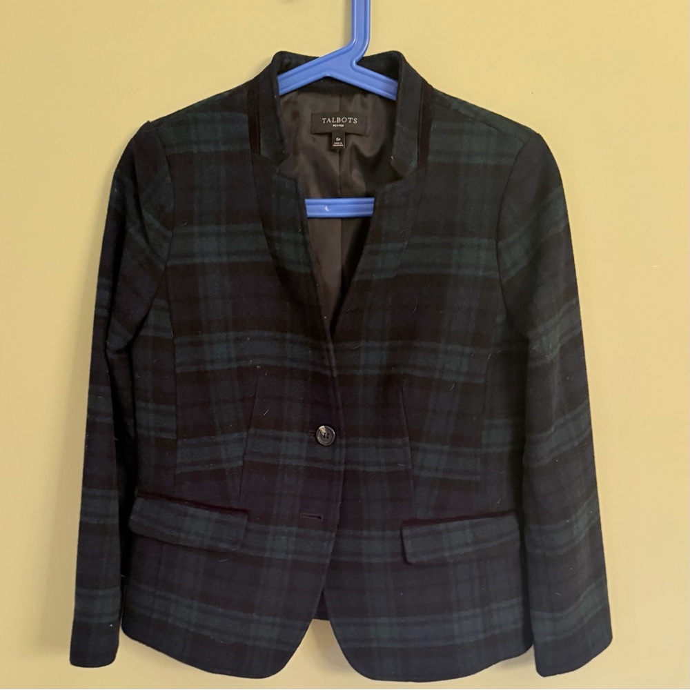 Talbots 6P Black Watch Tartan Plaid Wool Blend Jacket 2-button Front Fully Lined